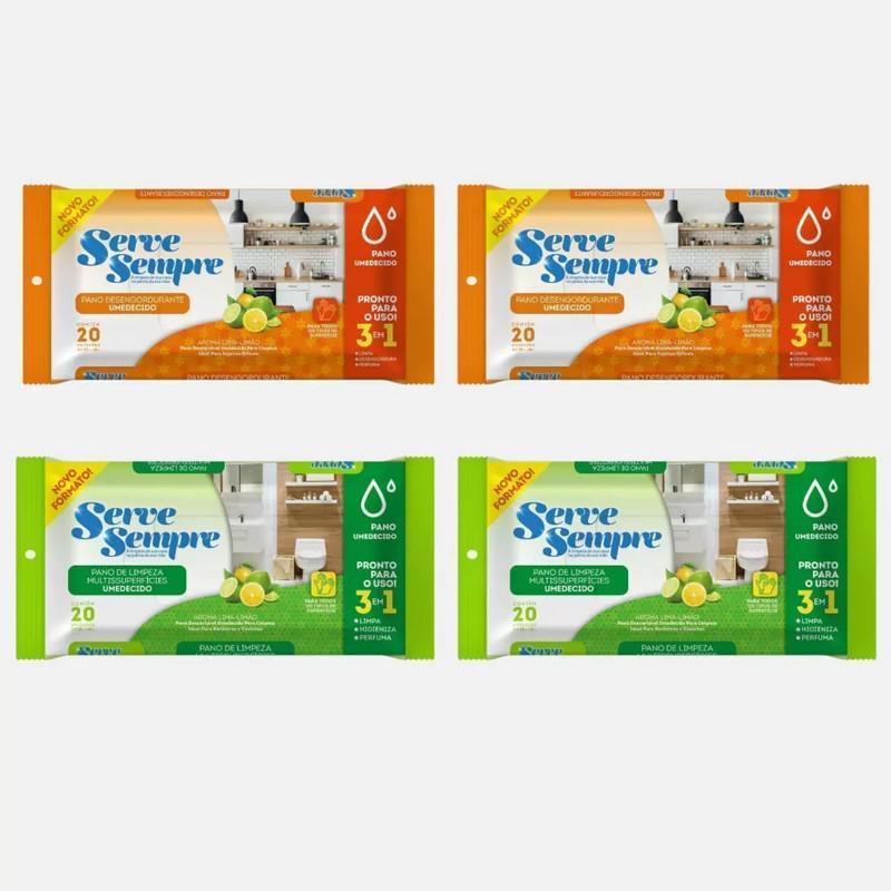 Kit Pano De Limpeza Serve Sempre Desengordurante e Multissuperficies C/4 Pacotes